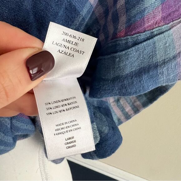 Rails Amelie Plaid Tie Front Button Down Shirt Size Large Short Sleeve - Picture 6 of 6